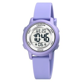 OLAZONE Kids Watch Girls Digital 7-Color Flashing Light Water Resistant 164FT Alarm for Age 7-12 (Purple)