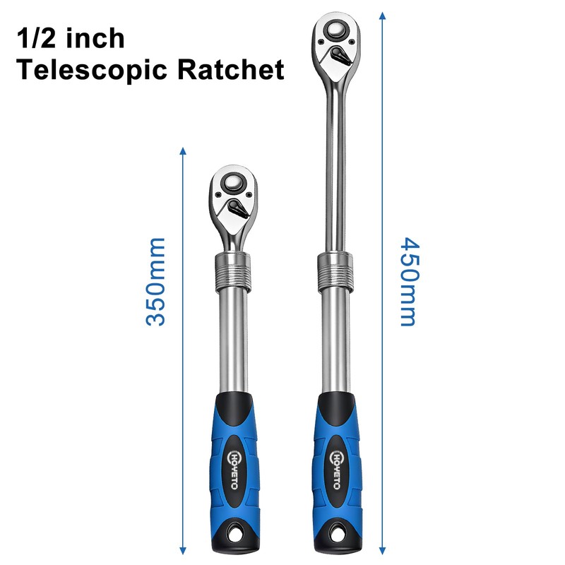 HOYETO 1/4" Extendable Ratchet Wrench, 72-Tooth Telescopic for Auto Repair