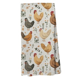 Liosei Farmhouse Chicken Kitchen Towels - Rustic Chicken Gifts for Women Lovers Dish Hand Towels Decorations, Rustic Modern Rooster Towel for Farm House Kitchen Bathroom Decor, 16 x 24Inch