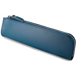 rioboca Nume Leather Pen Case, Made in Japan, Himeji Leather, Simple, Adult, Zipper, navy, Standard