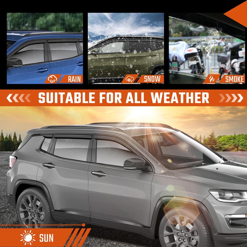 Rain Guards Compatible with Jeep Compass 2017-2026 Black 6 PCS