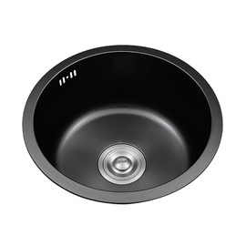 Black Round RV Sink 14 Inch Undermount Kitchen Single Bowl Sink, SUS304 Stainless Steel Bar Counter Small Sinks With Accessories (Black, 14.2x14.2in)