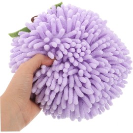 yaocoral Fuzzy Chenille Hand Towel Ball,Hanging Hand Towels for Bathroom,Kitchen Hand Towels with Hanging Loops,Quick Dry,Set of 3(Purple)