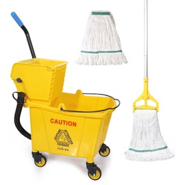 35Qt Commercial Mop Bucket with Side Wringer,Including 1* Commercial Loop-end Mop and 1* Mop Head Replacement