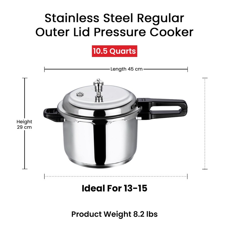 Vinod V-10L Stainless Steel Sandwich Bottom Pressure Cooker, 10-Liter