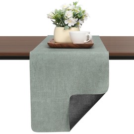 Chitomars Camino de Mesa, Camino de Mesa Moderno Doble Cara Camino de Mesa Antideslizantes Lavables Rustico Camino de Mesa Resistentes al Calor (Gris Verde Salvia, 40 x 240 cm)