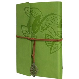 JJiaoLinin PU Leather Notebook, Refillable Diary Vintage Refillable Bound Beautiful Travel Diary A5 Notebooks Travel Journal Yellow Blank Paper Diary for Women Girls Boys Grass Green