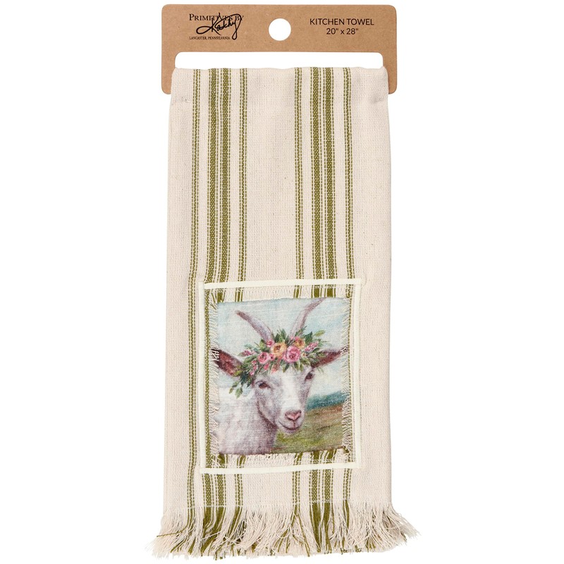 Primitives by Kathy Floral Crown Goat Kitchen Towel