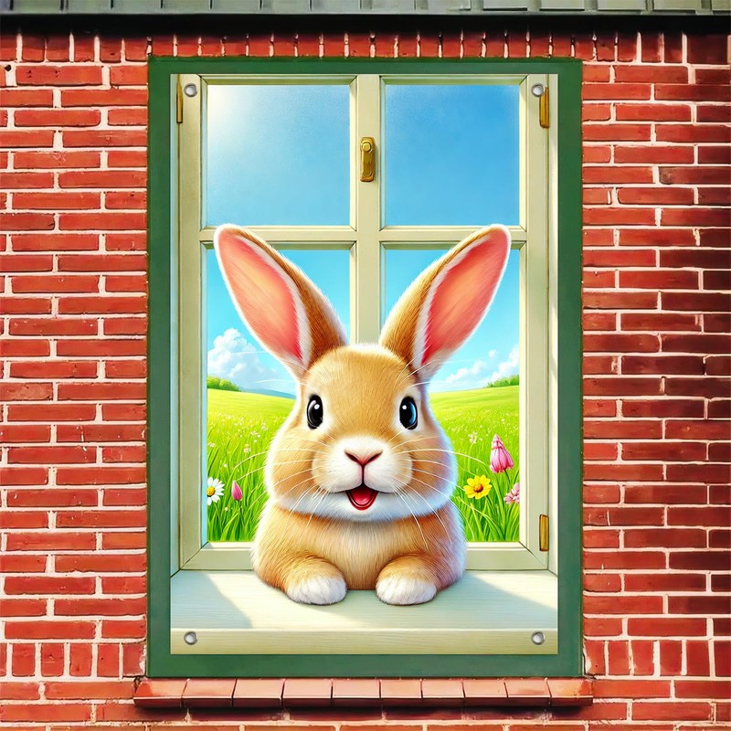 BlissYard Easter Banner Bunny Curtain Window Cover Cute Bunny Banner