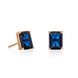 namana Gold Plated Emerald Cut Sapphire Blue Earrings for Women and Teen Girls, Simple Gold Earrings for Women with Rectangle Blue Stones, Dainty Sapphire Blue Stud Earrings for Women in Gold