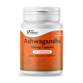 Vit Direct - Ashwagandha - 30 Capsules - 500mg - Daily Supplement - One Month Supply - Anxiety & Mood Support - Improve Muscle Strength & Recovery - Supports Brain Function - Easy to Take