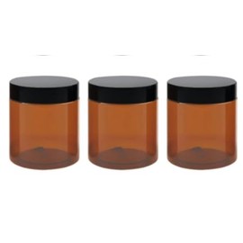 8 OZ Amber Plastic Jars with Lids Round Cosmetic Containers Amber Jars Refillable Cosmetic Jars for Powder Liquid Food Storage Kitchen Cosmetic Lotion Ointments Creams Essential Oil (3 PACK)