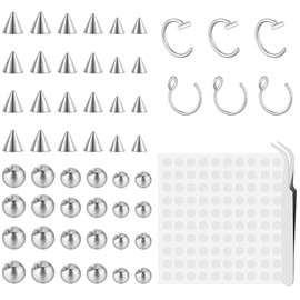 Telooco 54Pcs Fake Eyebrow Piercing,Fake Nose Stud, Faux Septum Piercings Studs Set,3mm 4mm 5mm with 100 Pieces Stickers for Non-pierced Nose Jewelry, Unisex