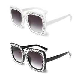 Xpectrum Extra Large Square Crystal Sunglasses Bling Rhinestone Concert Glasses (Duo: Black+White)