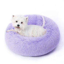 Calming Dog Bed & Cat Bed for Indoor Cats, Medium Size Washable Anti-Slip Anti-Anxiety Donut Dog Beds for Small Dogs & Cats, Fluffy Plush Cozy Round Dog Bed(20 Inch, Purple)