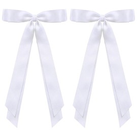 Totelux Bow Hair Clips Silky Satin Hair Ribbon Ponytail Holder Hair Bows with Long Tail Bowknot Hair Barrette for Women Girls Hair Accessories White 2Pcs