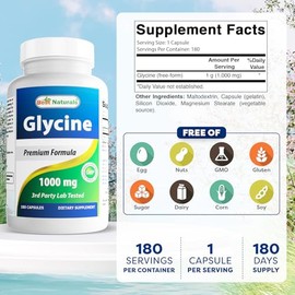 BEST NATURALS Glicina 1000 mg - 180 Cpsulas - Aminocido Libre en Forma Pura - Suplemento Alimenticio con Glicina - Frmula Premium Probada en...       