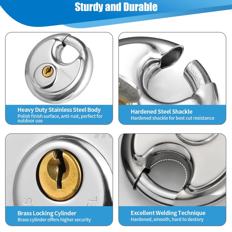 Travate Keyed Alike Disc Padlock, 6PCS Stainless Steel Discus Lock