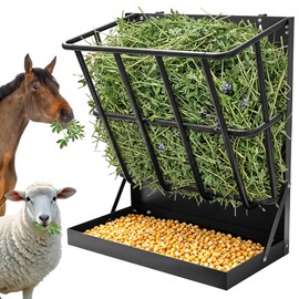 Meyoppm 2 in 1 Wall Mount Hay and Grain Feeder, 25 Gallons Livestock Feeder