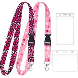 Zonon 2 Sets Cute Lanyard with Card Holder Neck Strap Lanyard and Waterproof Transparent PVC ID Badge Holder for ID Card, Office School Supplies Travel(Heart Style)