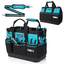 DURATECH 16-Inch Heavy Duty Tool Bag with Waterproof Hard Bottom, Tool Bag Organizer Wide Open Mouth with 18 Pockets, Portable Toolbag for Men Mechanic Electrician Plumber HVAC