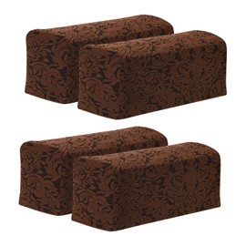 sourcing map 4Pcs Stretch Armrest Covers, Polyester Jacquard Soft Couch Arm Slipcovers Anti-Slip Furniture Protector for Chairs Couch Sofa Recliner, Dark Brown