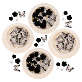 Ipetboom 4 Boxes Dark Nail Diamond Nail Decor Black Trim Nails Gems Nail Art DIY Accessory Manicure DIY Charms Nail Jewels Rhinestones Black Rhinestones Pearl Roses Aurora Resin