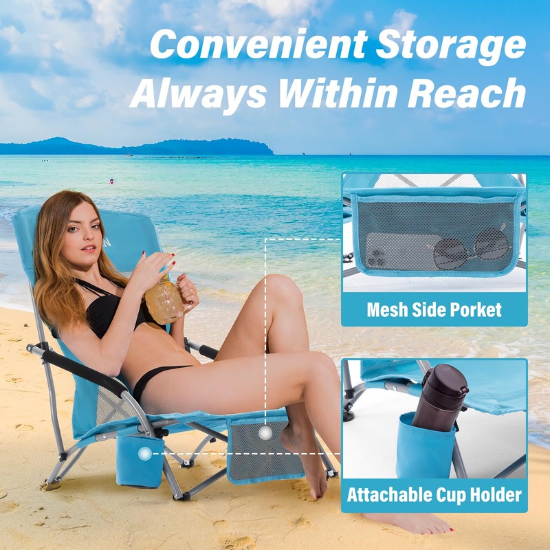 Homcosan Portable Low Folding Beach Chair with Detachable Umbrella -