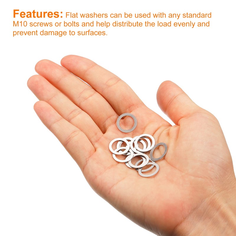 sourcing map M10 304 Stainless Steel Flat Washers, 50pcs 10x14x0.5mm