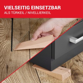 LouMaxx Set of 2 Wooden Wedges Large Made of Natural Beech - Wooden Wedges 180 x 60 x 30 mm - Robust Hardwood Wedges as Door Wedge Wood, Mounting Wedges & Laying Wedges - Wooden Wedge Made in Europe -