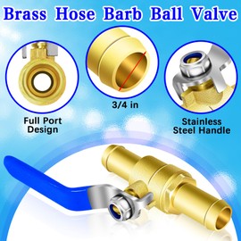 3/4'' Heater Hose Shut Off Ball Valves, 2Pcs Brass Barb Shut Off Ball Valves, 3/4'' PEX Shut Off Valves for Heater Hose, with 4Pcs Stainless Steel Clamps, Use for Water, Oil, Gas, Fuel line Fittings