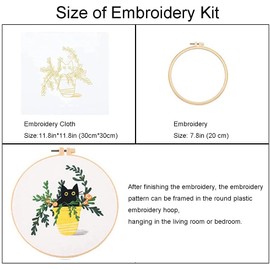 MINGHAM 4 Pack Cat Pattern Embroidery kit with Patterns and Instructions for Beginners Cross Stitch Kits for Adults,with 2 Embroidery Hoops, 1 Pair of Scissors, Colored Threads and Needles