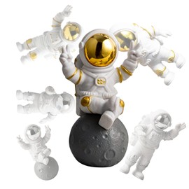WINUSD Gold Astronaut Statue Decor Astronaut Figures for Room Office Home Music Table Gift (Sitting on The Moon/Only One Gold)