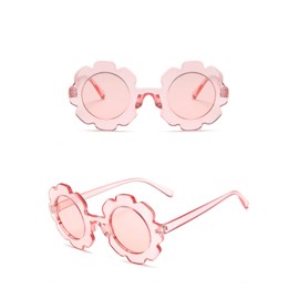 JieJieko Kids Round Flower Sunglasses Girl flower Shaped Sunglasses Cute Kids Eyewear for Pool Beach Outdoor Age 2-10 Years (Clear Pink)