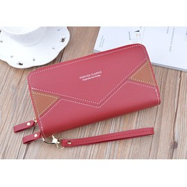 Oyccen Women's Long Wallet with Wrist Strap Zip Wallet PU Leather Purse for Women Large Capacity Card Holder Wallets, red, Casual