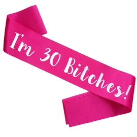 PANBINN I'm 30 es!' Birthday Sash, Silver Foil Hot Pink Satin 30th Birthday Sash for Women 30th Birthday Party Decorations Gifts Favors