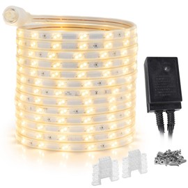 WYZworks 25ft 16-Mode Flat LED Strip Lights, 480LEDs SMD 2835, Waterproof Extendable Permanent Exterior Accent Lightsing, ETL Certified, Flexible Clear Tubing, Holiday Backyard Home - Warm White