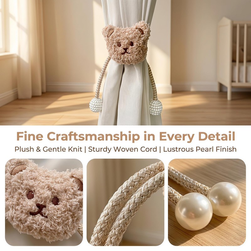 Magnetic Curtain Tie Backs Buckles Little Bear, 2 Pieces