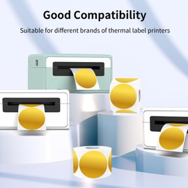 STARLIBOO Holographic Thermal Labels, 2 Inch Round Thermal Printer Labels, Circle Direct Thermal Stickers for DIY Logo Design, Name Plate, Compatible with Rollo&MUNBYN (300 Labels, Gold)