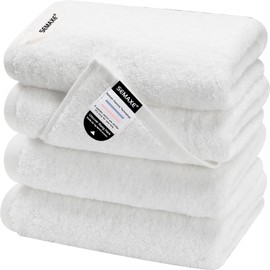 SEMAXE 100% Cotton Hand Towel for Bathroom, White Towels with Hanging Loops, Hotel Spa Quality Absorbent Towel, 27" L x 16" W, 4 Pack Hand Towels