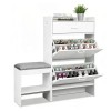 2-Tier White 100*25*117cm Particleboard Shoe Cabinet with Flip Lid and