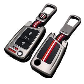 Happyit Zinc Alloy Car Key Cover Key Fob Cases Compatible with VW Volkswagen Golf 7 MK7 Tiguan MK2 For SEAT Ateca Leon FR 2 Ibiza Skoda Octavia 3 Buttons (Matte+Square Buckle)
