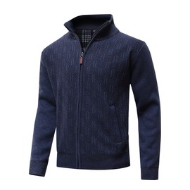 MeiLayM Men's Fleece Jacket Cardigan with Zip Cardigan Stand-Up Collar Autumn Winter Cardigan Casual Jacket Fine Knit Warm Sweat Jacket, blue