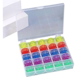 Pack of 25 Sewing Machine Bobbins with Bobbin Box Bobbins, Colourful Transparent Plastic Bobbins, Sewing Machine, for GäNgige/Spool Sewing Machine Thread Rolls, Bobbin Holder, Bobbin Huggers (Pack of
