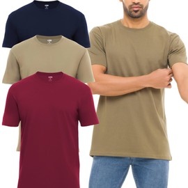 Wichales Mens Regular Fit Crew Neck T Shirts Short Sleeve - 100% Cotton Shirts for Men, Plain Casual Tee Shirts 3-Pack, Assorted Colors, Medium