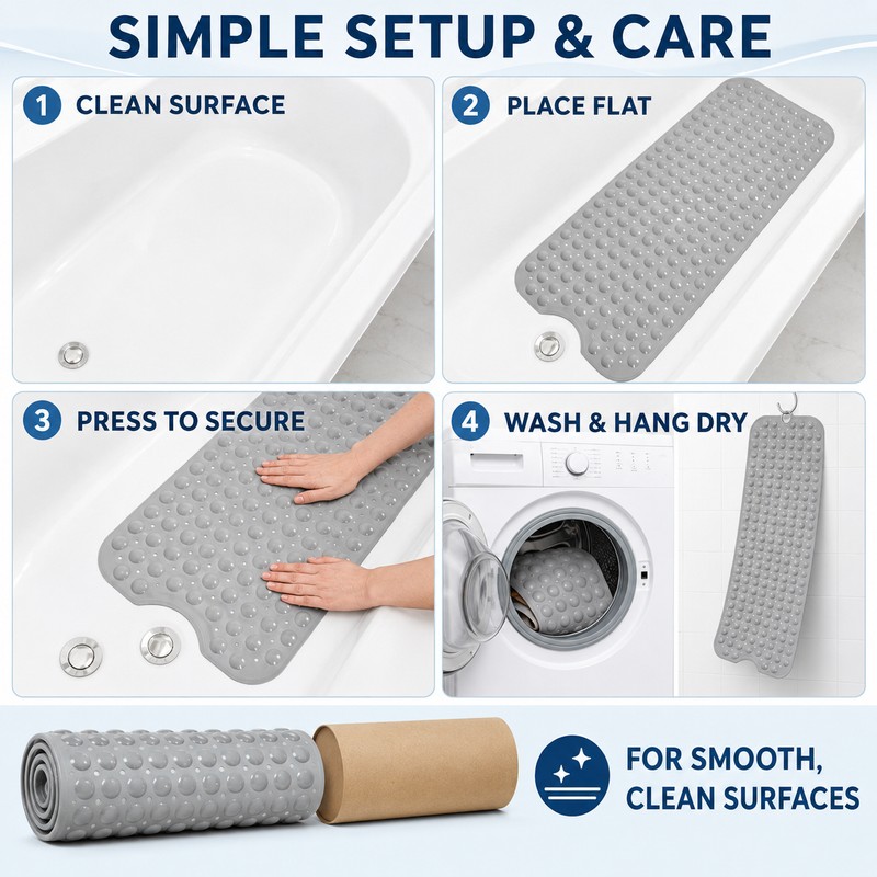 Extra Long Non-Slip Bathtub Mat with Suction Cups, 40 x