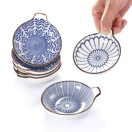 BEVIEVER Ceramic Soy Sauce Dish, 3.5 Inch Dipping Bowls Set of 6, Blue And White Fresh Design Soy Sauce Bowls, Stylish Design Ceramic Household Snack Plate