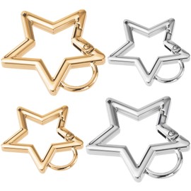 Isslly 4 PCS Star Carabiners, Zinc Alloy Heavy Duty Star Shaped Keychain Clips with 2 Sizes, Carabiner Clip for Camping, Hiking, Fishing - Gold, Silver