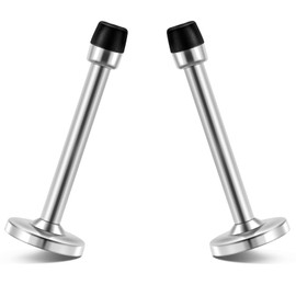 Door Stopper, 6 Inch Extra Long Door Stop, 2 Pack Solid Rigid Modern Heavy Duty Brushed Satin Door Holder Stainless Steel Floor Door Stopper Silver, Door Stopper Wall Protector