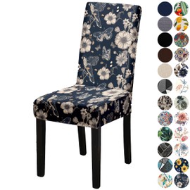 Lalluxy Chair Covers for Dining Chair Set of 4, Stretchy Soft Parson Chair Covers Removable Washable Kitchen Dining Room Chair Slipcovers with Elastic for Universal Fit (Flowers Dark)